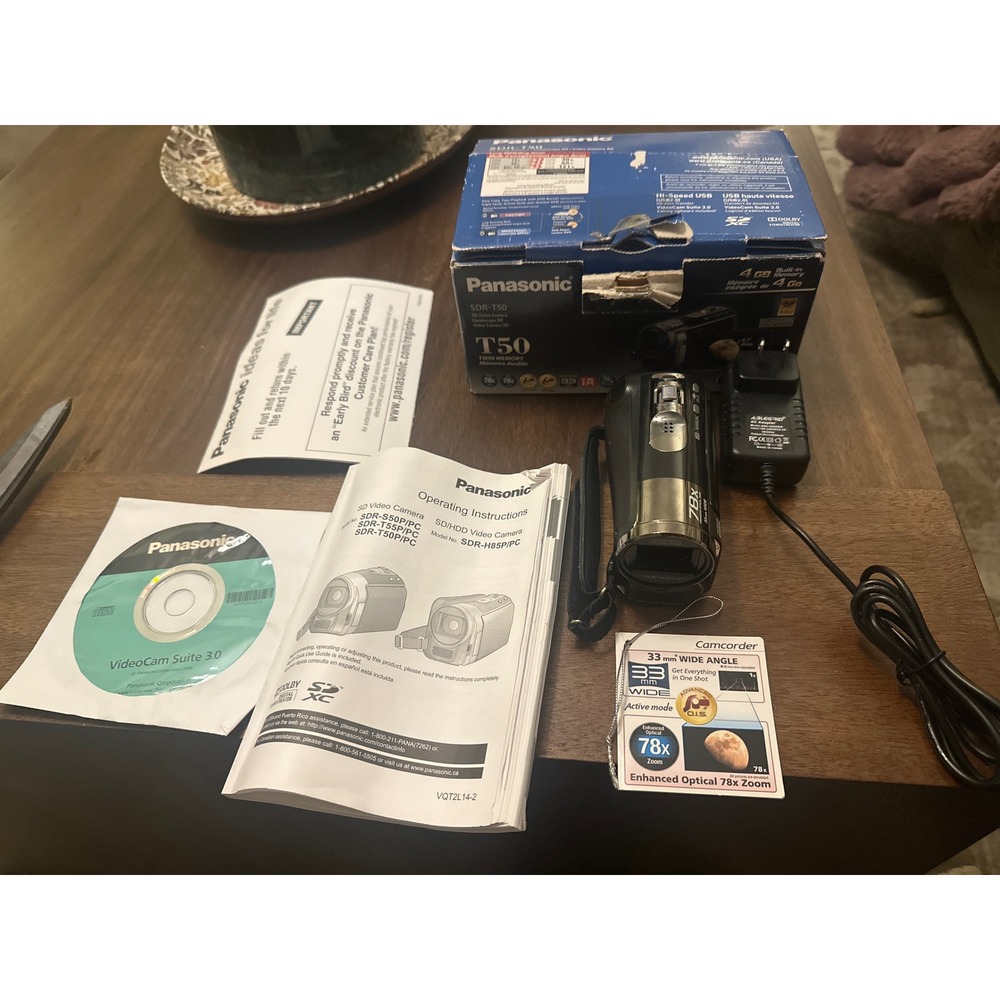 Panasonic SDR-T50 Camcorder 78x Optical Zoom 4GB Memory Black Video Camera Boxed